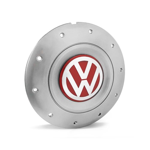 Calota Centro Roda Ferro Vw Amarok Aro 13 14 15 4 Furos Prata Emblema Vermelho Calota