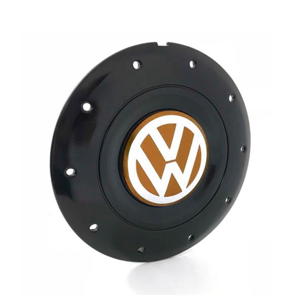 Calota Centro Roda Ferro VW Amarok Aro 14 15 5 Furos Preta Brilhante Emblema Laranja