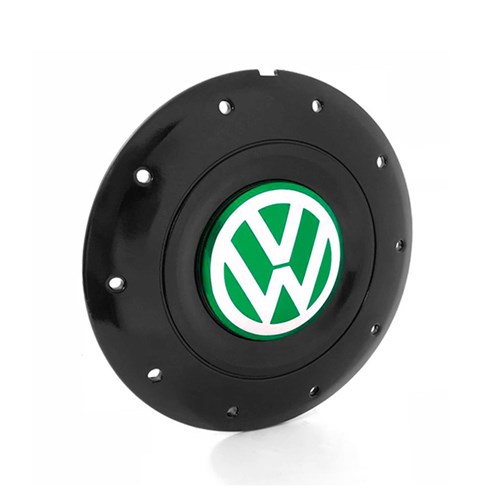 Calota Centro Roda Ferro Vw Amarok Aro 13 14 15 4 Furos Preta Brilhante Emblema Verde Calota