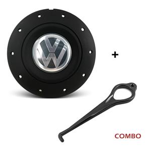 Calota Centro Roda Ferro VW Amarok Aro 13 14 15 4 Furos Preta Fosca + Chave de Remoção Calota