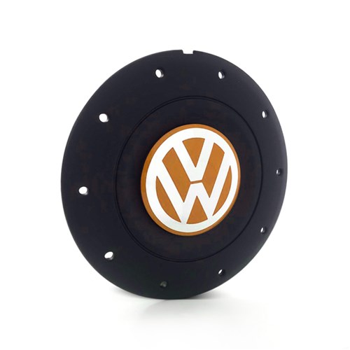 Calota Centro Roda Ferro Vw Amarok Aro 13 14 15 4 Furos Preta Fosca Emblema Laranja Calota