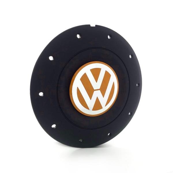 Calota Centro Roda Ferro Vw Amarok Aro 13 14 15 4 Furos Preta Fosca Emblema Laranja