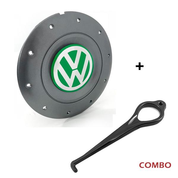 Calota Centro Roda Ferro Vw Amarok Aro 14 15 4 Furos Grafite Emblema Verde + Chave de Remoção