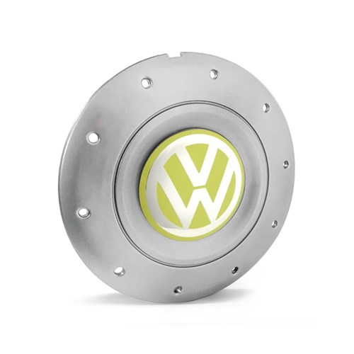 Calota Centro Roda Ferro Vw Amarok Aro 13 14 15 4 Furos Prata Emblema Amarelo Calota