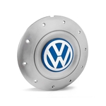 Calota Centro Roda Ferro VW Amarok Aro 13 14 15 4 Furos Prata Emblema Azul