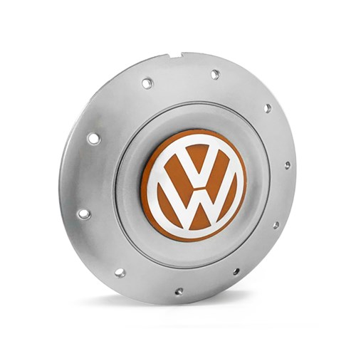 Calota Centro Roda Ferro Vw Amarok Aro 13 14 15 4 Furos Prata Emblema Laranja Calota