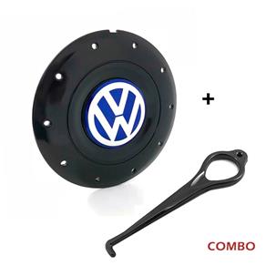 Calota Centro Roda Ferro VW Amarok Aro 14 15 5 Furos Preta Brilhante Emblema Azul + Chave de Remoção Calota