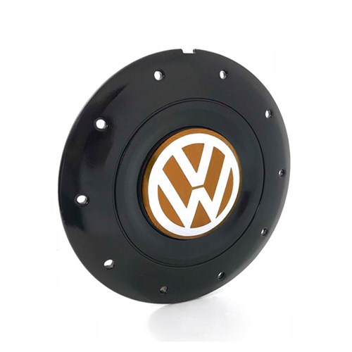 Calota Centro Roda Ferro Vw Amarok Aro 13 14 15 4 Furos Preta Brilhante Emblema Laranja Calota