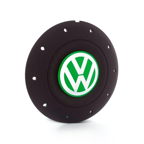 Calota Centro Roda Ferro Vw Amarok Aro 13 14 15 4 Furos Preta Fosca Emblema Verde Calota