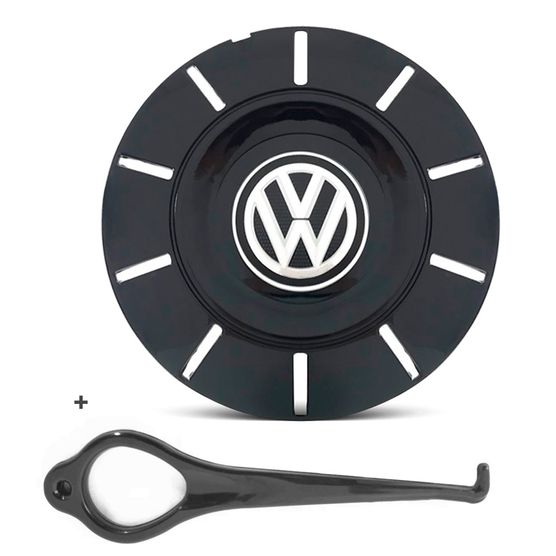 Calota Centro Roda Ferro VW Amarok New Aro 13 14 15 4 Furos Preta Brilhante + Chave