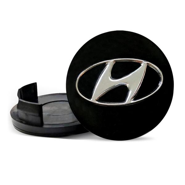 Calota Centro Roda Hyundai Santa Fé Preta Emblema em Acrílico