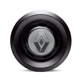 Calota Centro Roda VW Saveiro Modelo Novo 4 Furos Preta Brilhante Emblema Renault Prata Calota