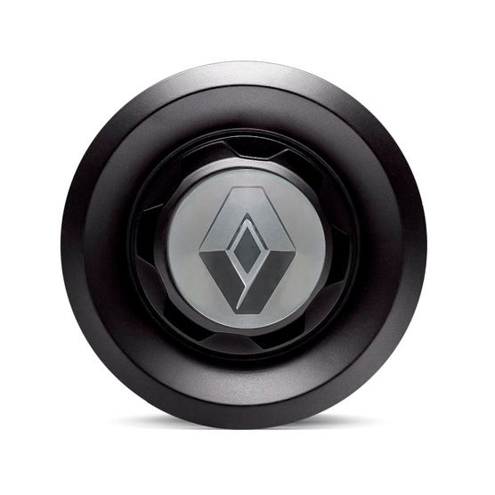 Calota Centro Roda VW Saveiro Modelo Novo 4 Furos Preta Brilhante Emblema Renault Prata