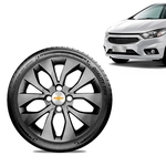 Calota Chevrolet GM Prisma 2017 18 19 Aro 14 Grafite Brilhante Emblema Prata