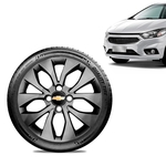 Calota Chevrolet GM Prisma 2017 18 19 Aro 15 Grafite Brilhante Emblema Preto