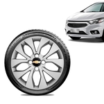 Calota Chevrolet GM Onix 2017 18 19 Aro 15 Prata Emblema Preto