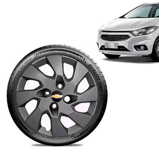 Calota Chevrolet GM Prisma 2013 14 15 16 Aro 14 Grafite Fosca Emblema Preto