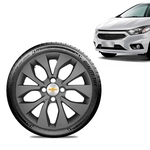 Calota Chevrolet GM Onix 2017 18 19 Aro 14 Grafite Fosca Emblema Prata