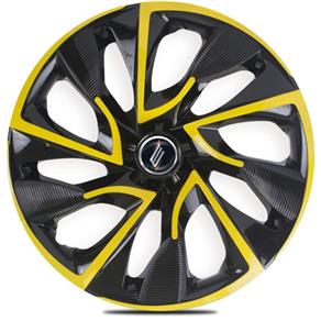 Calota Esportiva Aro 14 DS4 Preto e Amarelo Palio Prisma Corsa Gol Clio Universal