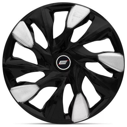 Calota Esportiva Ds5 Black Silver Aro 13 Universal Encaixe Preto e Prata