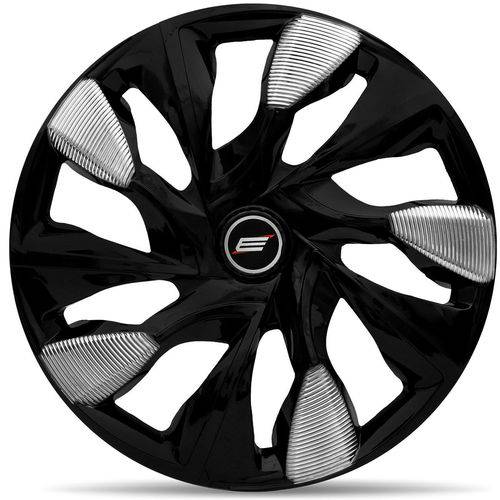 Calota Esportiva Ds5 Black Silver Aro 15 Universal Encaixe Preto e Prata