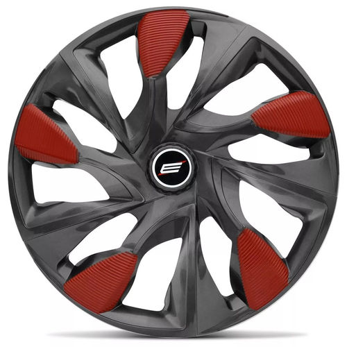 Calota Esportiva Ds5 Graphite Red Aro 13 Universal Encaixe Grafite e Vermelho