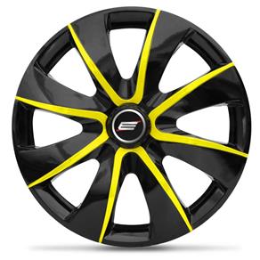 Calota Esportiva Prime Black Yellow Aro 13 Universal Encaixe Preto com Amarelo