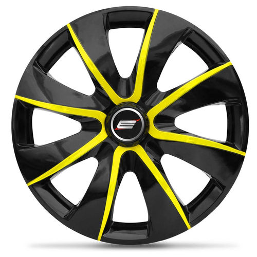 Calota Esportiva Prime Black Yellow Aro 13 Universal Encaixe Preto com Amarelo