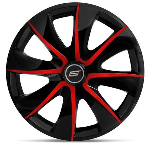 Calota Esportiva Universal Prime Aro 13 Preto com Vermelho - 4 Peças