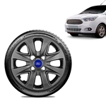 Calota Ford Ka Sedan 2015 16 17 18 Aro 14 Grafite Brilhante Emblema Azul