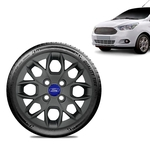 Calota Ford Ka Sedan 2015 16 17 18 Aro 14 Grafite Fosca Emblema Azul