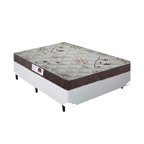 Cama Box Casal Colchão Espuma D33 Bordado + Box Sintético Branco Serra Negra 53x138x188