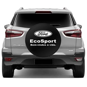 Capa de Estepe Ecosport 03 a 18 Ford Bem-Vindo à Vida Preto e Branco com Cadeado - ARO 16 POLEGADAS