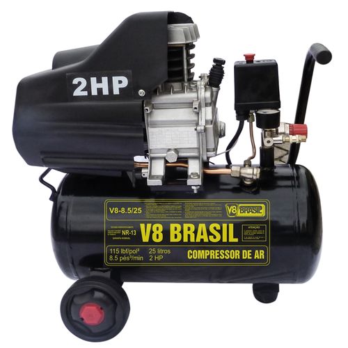 Compressor de Ar 8,2/25L 2HP Monofásico 220V - V8 Brasil