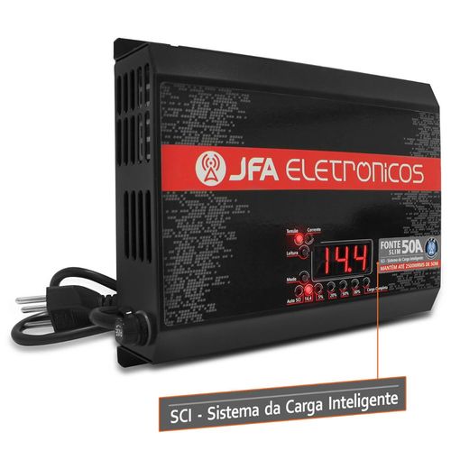 Fonte Carregador Jfa 50a Sci Slim 50a Bivolt com Voltímetro e Amperímetro