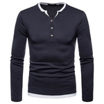 Homens Grande Tamanho quente de veludo cor sólida Henley shirt de manga comprida shirt Tops algodão macio