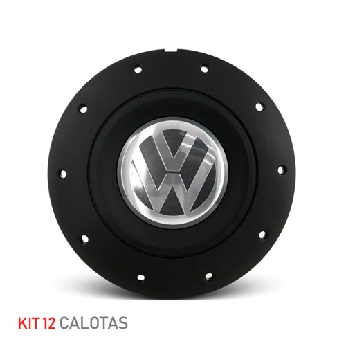 Jogo 12 Calota Centro Roda Ferro Vw Amarok Aro 13 14 15 4 Furos Preta Fosca Calota