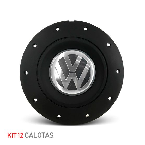 Jogo 12 Calota Centro Roda Ferro VW Amarok Aro 13 14 15 4 Furos Preta Fosca