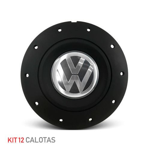 Jogo 12 Calota Centro Roda Ferro Vw Amarok Aro 13 14 15 4 Furos Preta Fosca