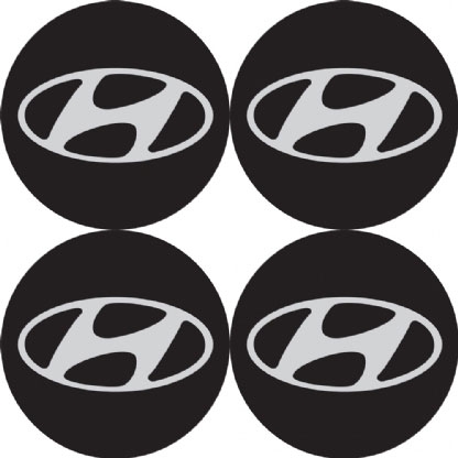 Jogo 4 Adesivos PVC P/ Calota Emblema 48mm Hyundai Preto - Resinew