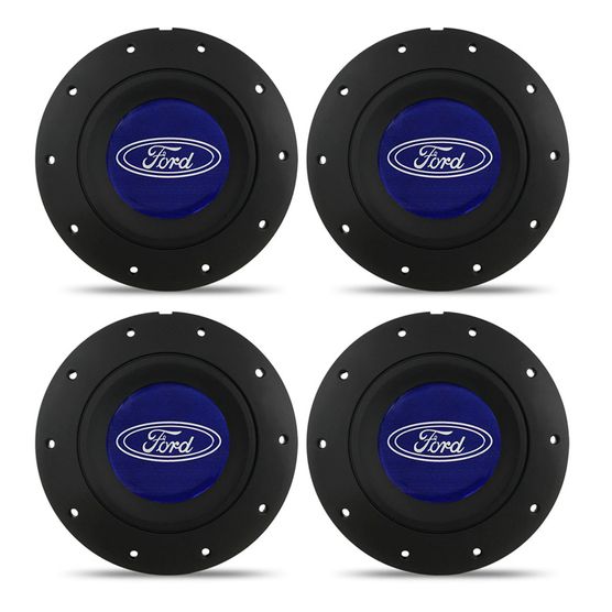 Jogo 4 Calota Centro Roda Ferro Amarok Ford Escort Preta Fosca Emblema Azul