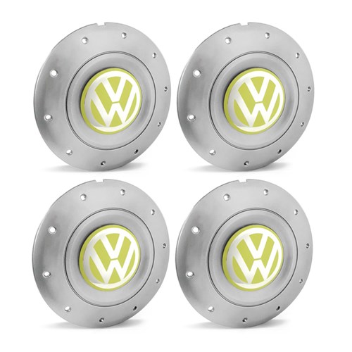 Jogo 4 Calota Centro Roda Ferro Vw Amarok Aro 13 14 15 4 Furos Prata Emblema Amarelo Calota