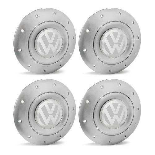 Jogo 4 Calota Centro Roda Ferro Vw Amarok Aro 14 15 5 Furos Prata Emblema Branco