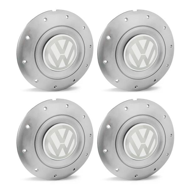 Jogo 4 Calota Centro Roda Ferro Vw Amarok Aro 14 15 5 Furos Prata Emblema Branco