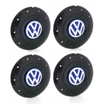 Jogo 4 Calota Centro Roda Ferro VW Amarok Aro 13 14 15 4 Furos Preta Brilhante Emblema Azul