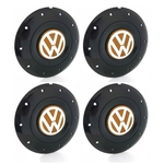 Jogo 4 Calota Centro Roda Ferro VW Amarok Aro 13 14 15 4 Furos Preta Brilhante Emblema Laranja