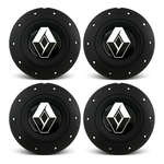 Jogo 4 Calota Centro Roda Ferro VW Amarok Aro 13 14 15 4 Furos Preta Fosca Emblema Renault Preto