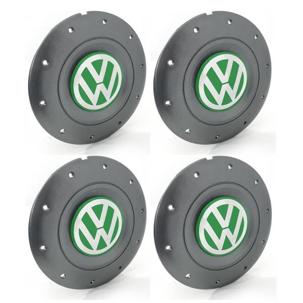 Jogo 4 Calota Centro Roda Ferro VW Amarok Aro 14 15 4 Furos Grafite Emblema Verde