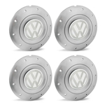 Jogo 4 Calota Centro Roda Ferro VW Amarok Aro 13 14 15 4 Furos Prata Emblema Branco