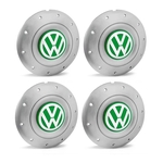 Jogo 4 Calota Centro Roda Ferro VW Amarok Aro 14 15 5 Furos Prata Emblema Verde